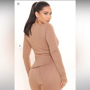 Brown Long Sleeve Knit Top and Pants Set